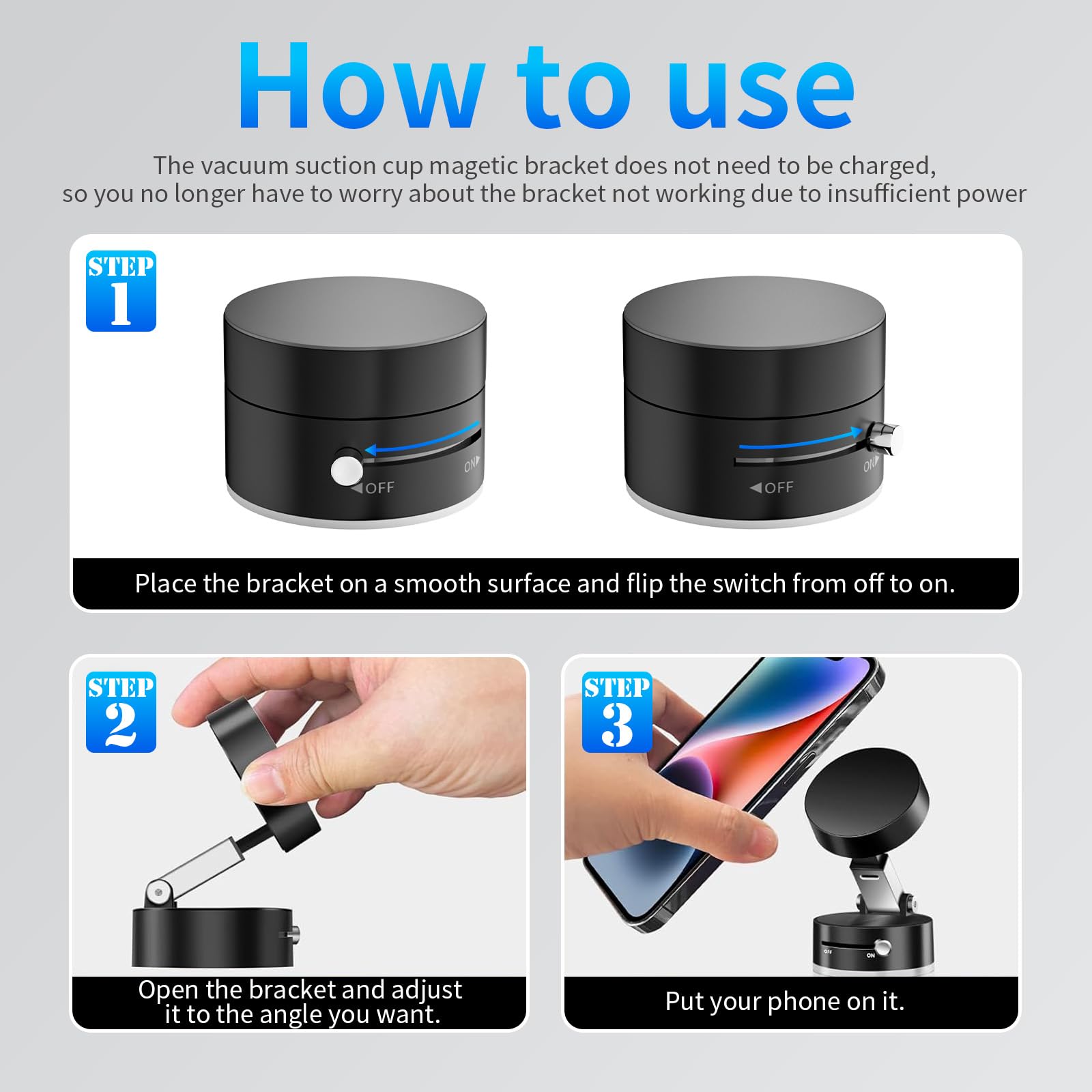 Vacuum Magnetic Suction Phone Holder, Car Suction Cup Phone Mount Stand, Foldable & Retractable Magnetic Holder For Car/Gym/Mirr